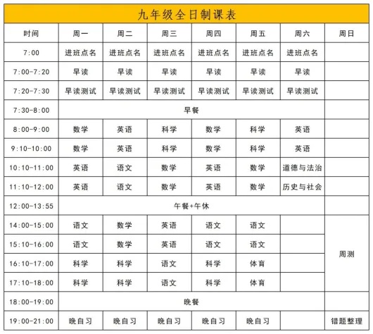 宁波中考全日制课程